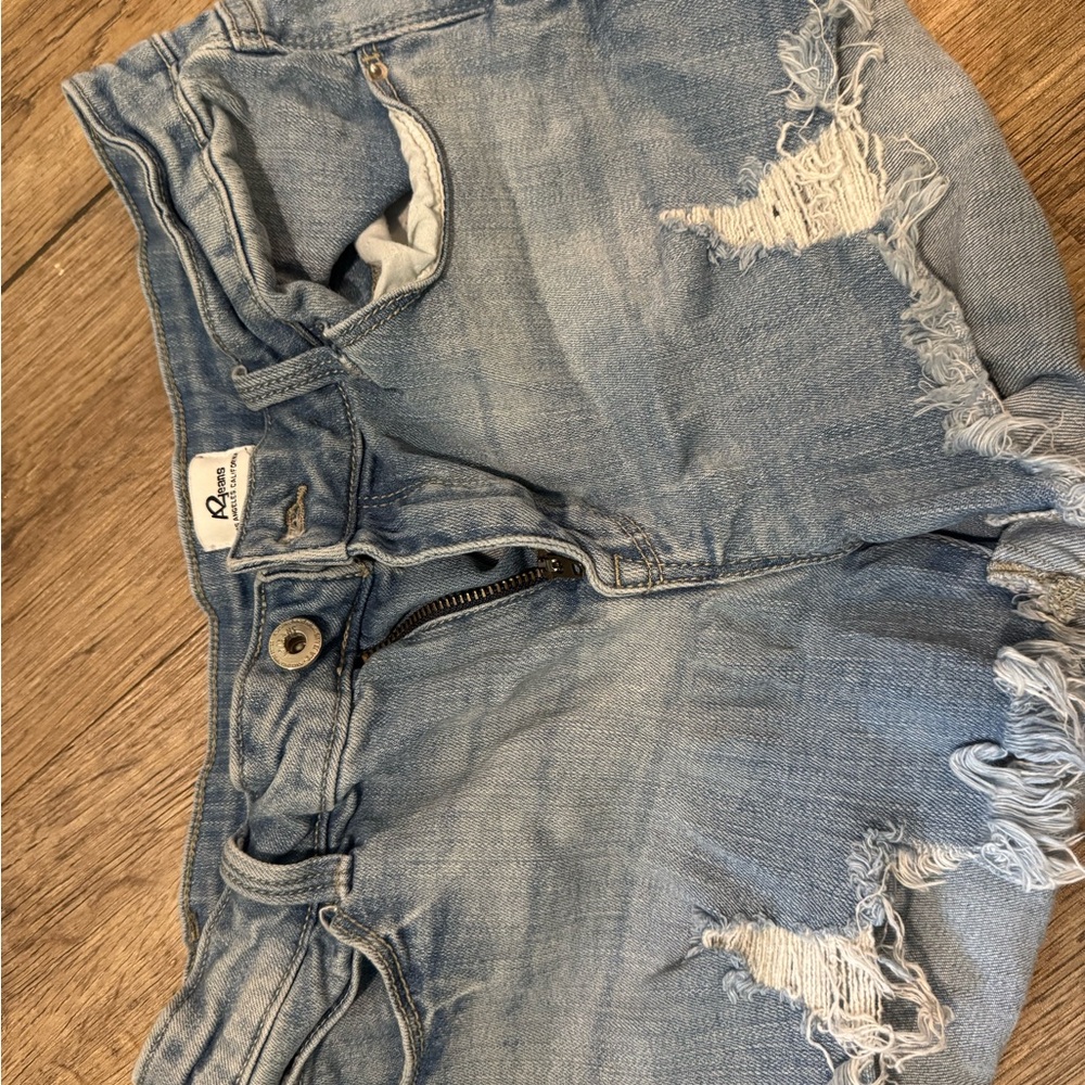 Distressed Light Blue Denim Shorts